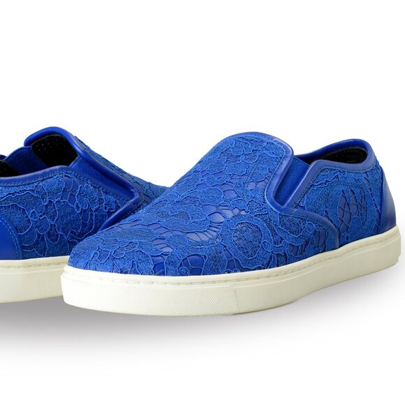 Dolce & Gabbana Women's Blue Lace Leather Slip On Loafers Shoes US 7.5 IT 37.5 - Picture 8 of 8